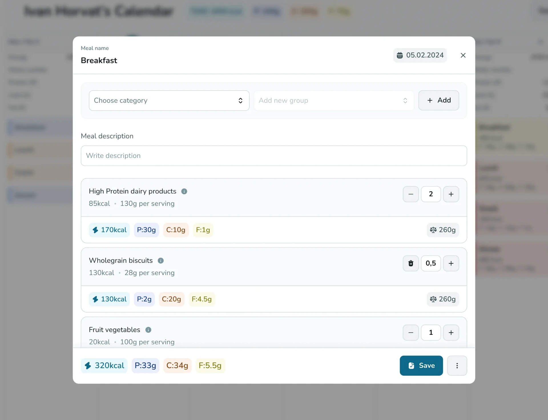 Nutrivision meal editor