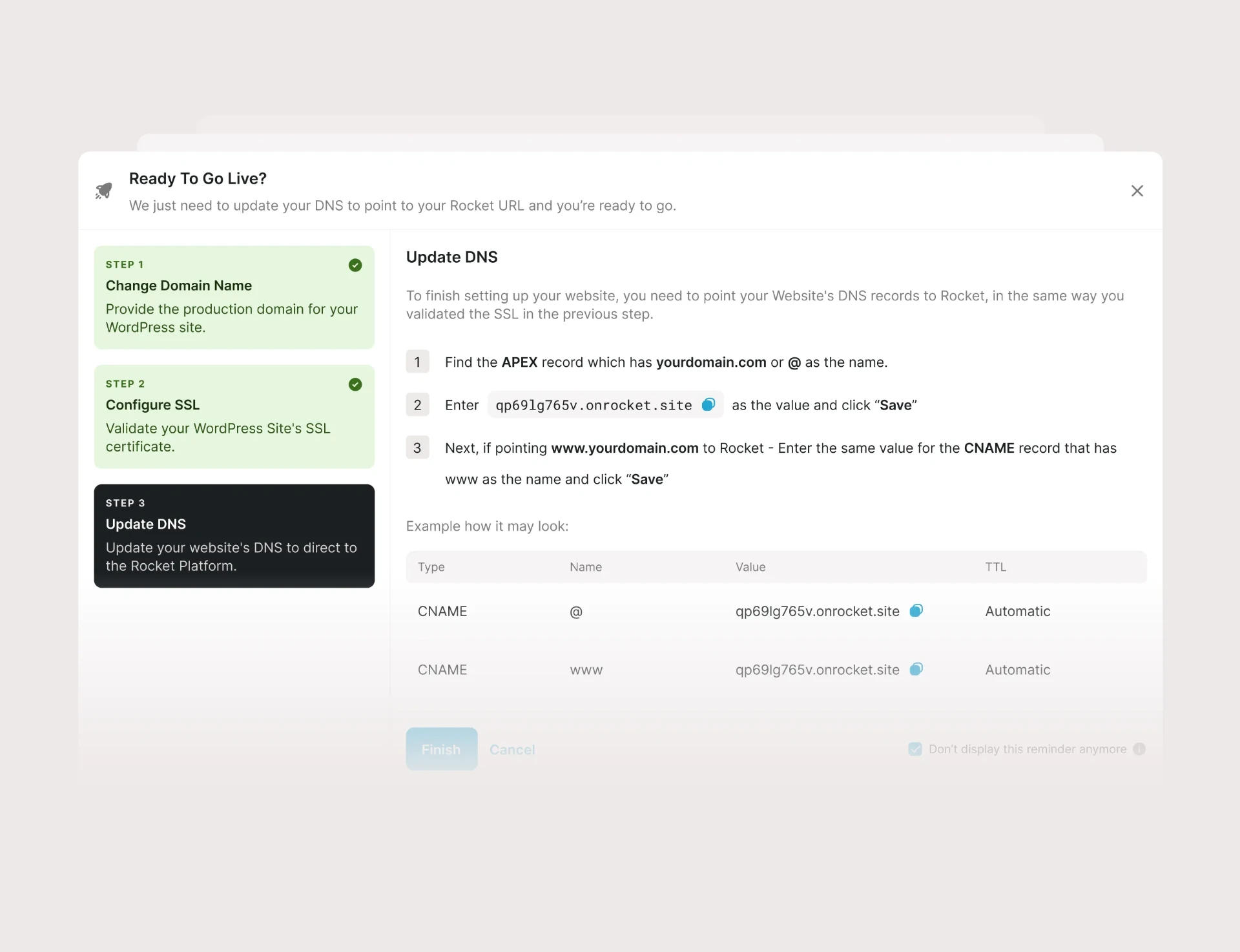 Rocket DNS setup flow