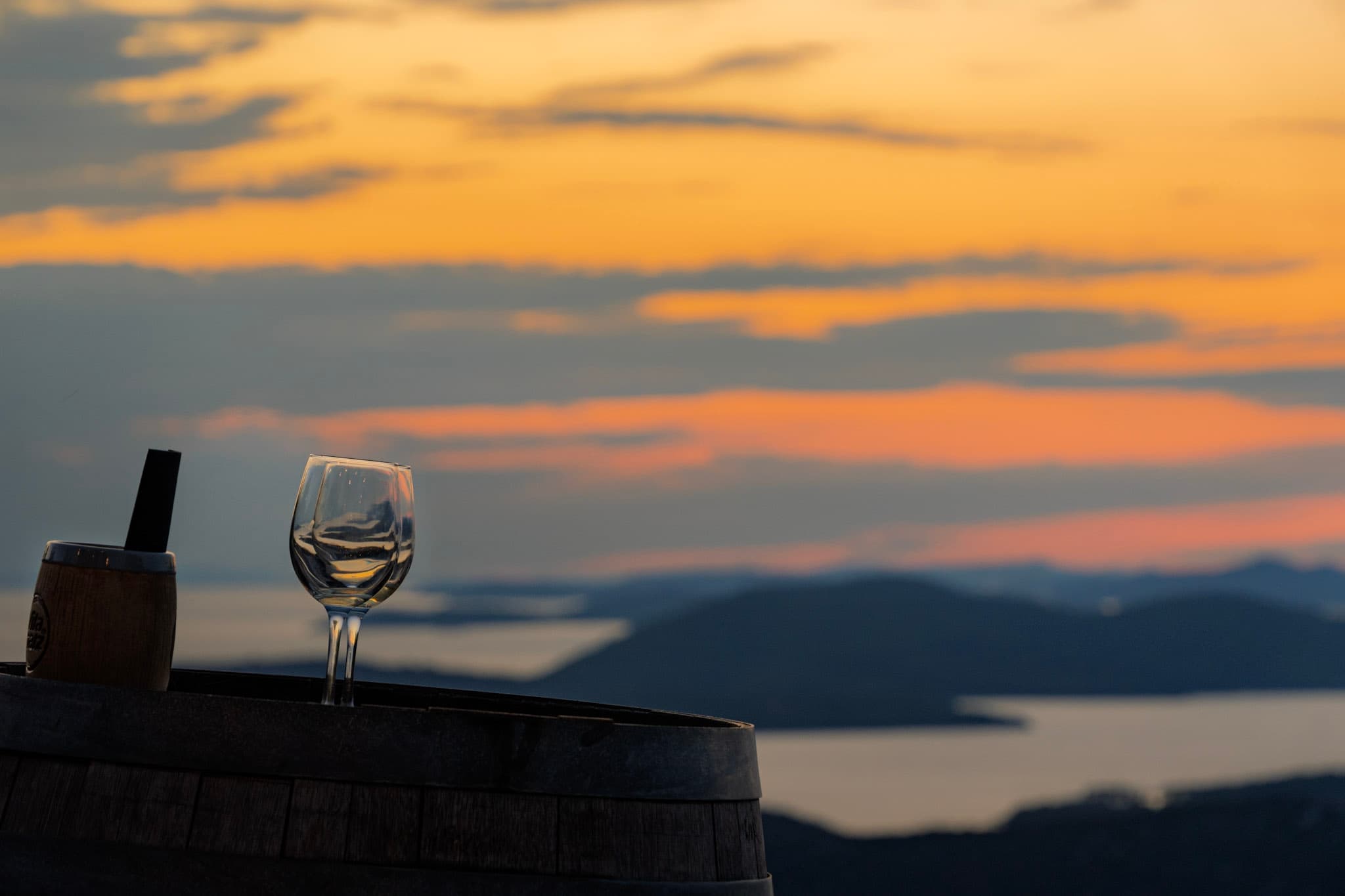 Vine glasses & sunset photo.